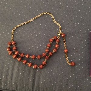 VTG “Chain” Belt Brown Wood Beads Gold tone Chain